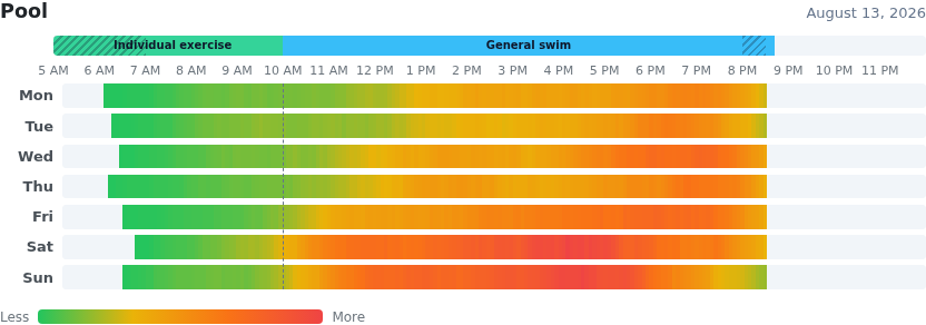 Pool usage heat map by day of week and time of day
